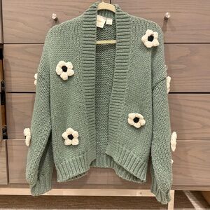 Anthropologie Maeve Susannah 3D Flower Cardigan Sweater in Green One Size